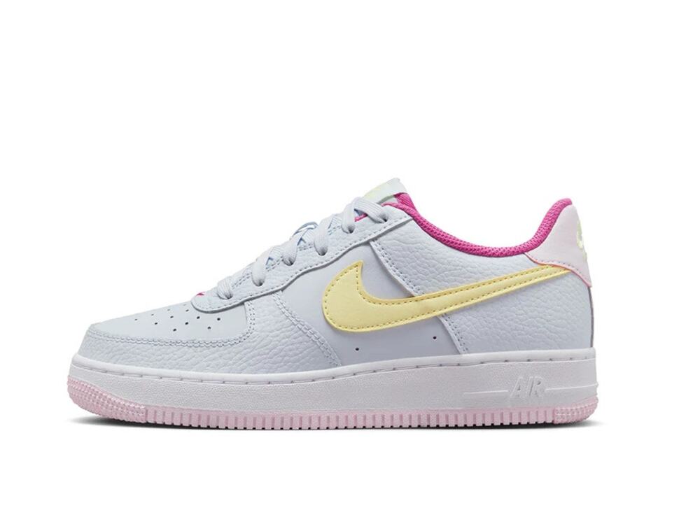 Nike Air Force 1 Football Gray/Citron/Pink Kids US Sz 4Y Lace-Up Sneakers Logo